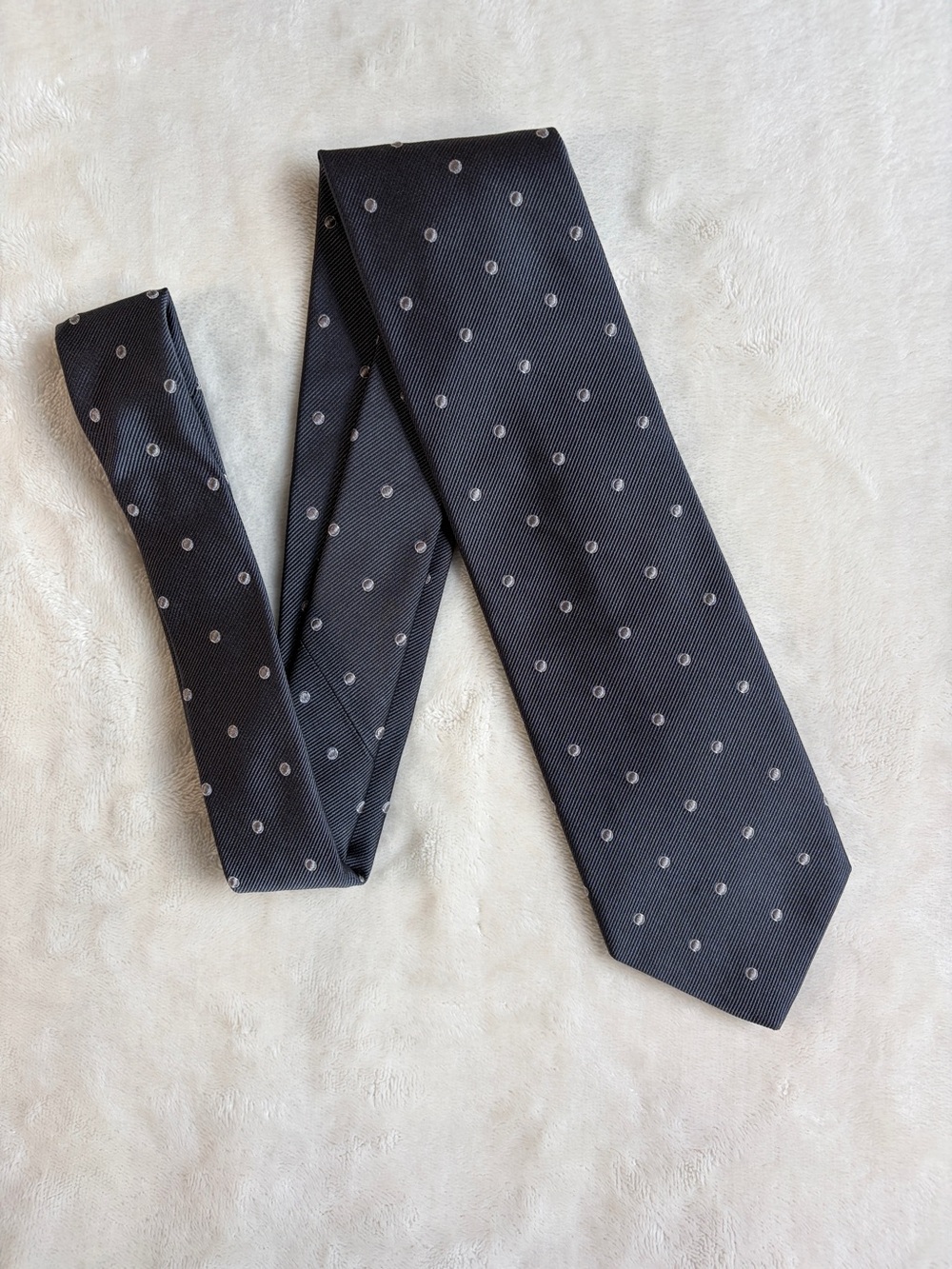 Brooks Brothers Black Silk Tie with Small Gray‎ Bubble Polka Dots